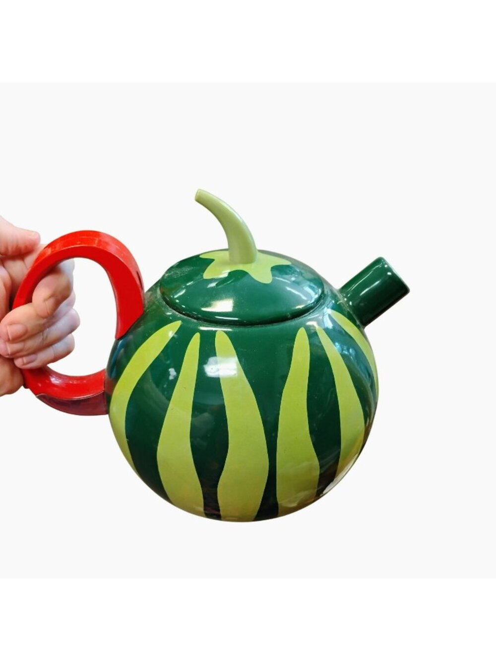 Vintage COPCO Green Enamel Watermelon Tea Kettle 2.5 Quart Red Handle Teapot